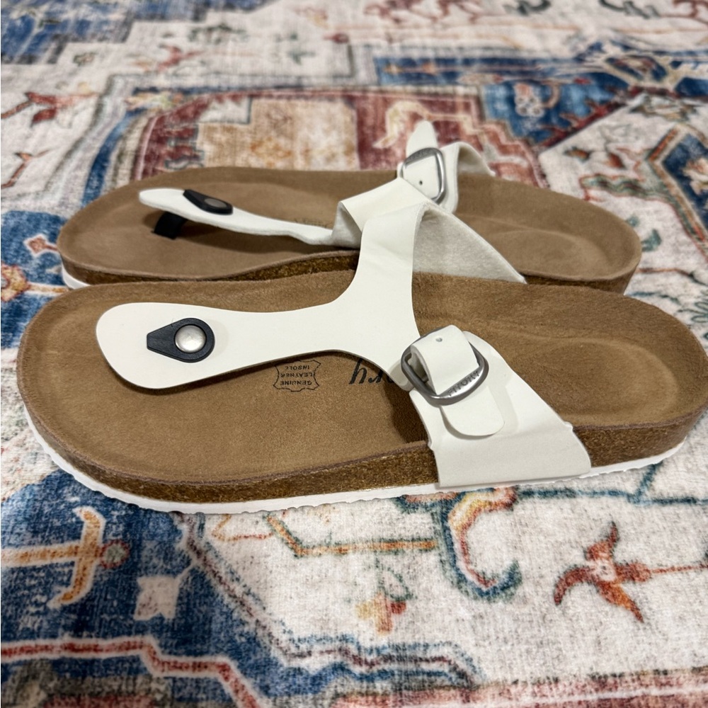 White Buckle Toe-Post Sandals with Contoured Cork Footbed - new